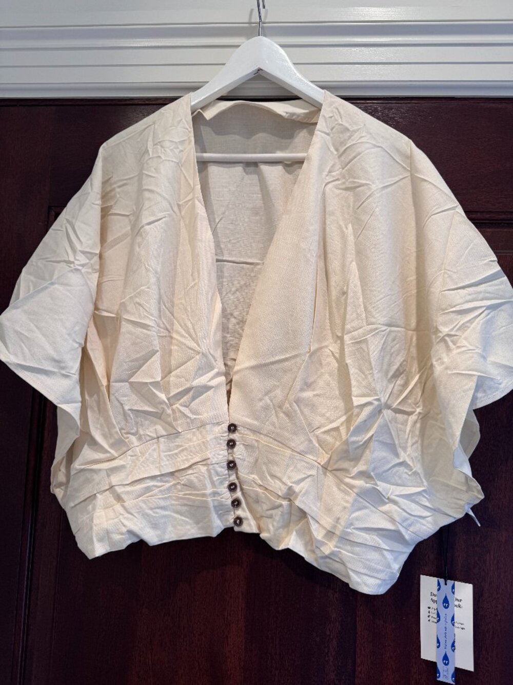 Cider Cotton-blend V-neck Solid Ruched Button Top Curve & Plus Size 5XL